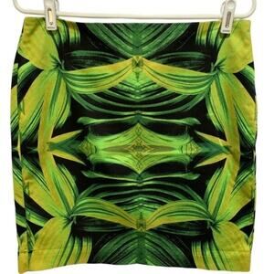 Worthington Pencil Skirt Green Yellow Black Tropical Leaf Artsy Print Size 8P